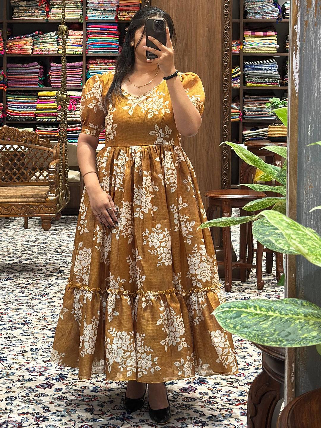 Honey Yellow Floral Midi Dress