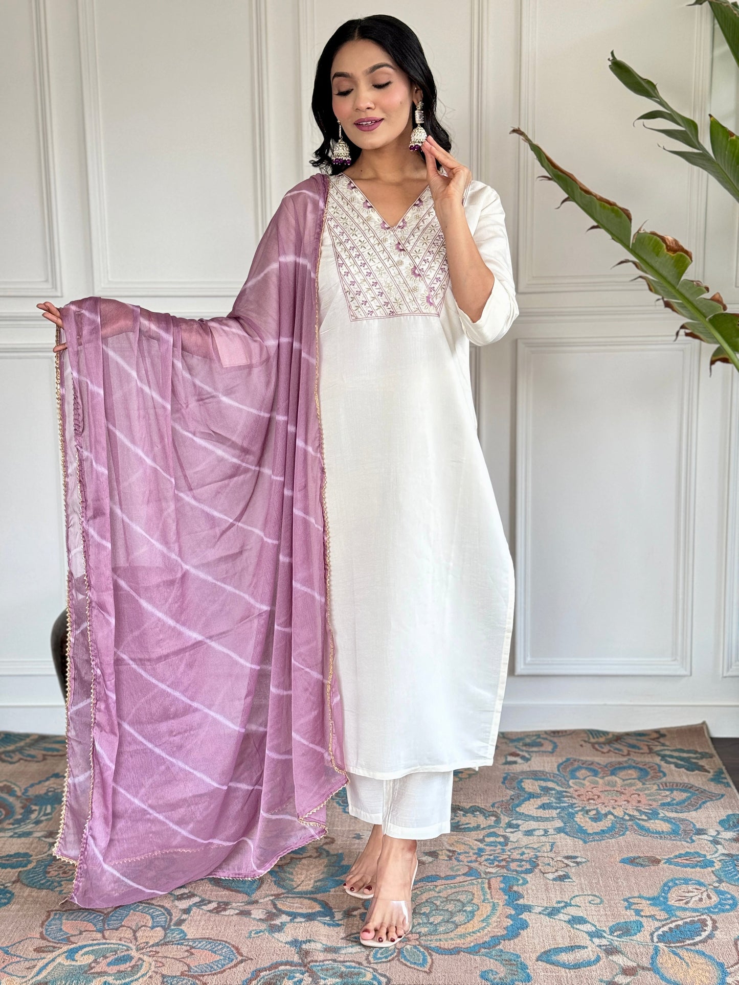 Women's Wear Readymade White Kurta Set
