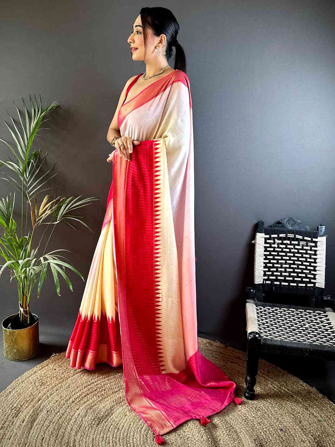 Elegant Cotton Viscose Zari Check Ombre Saree by My Store