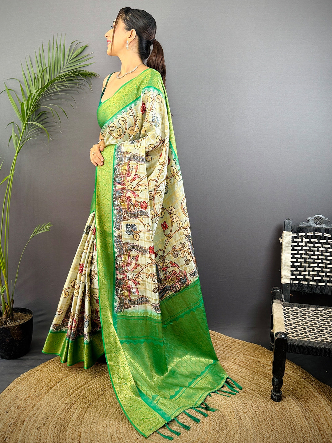 Regal Banarasi Kalamkari Printed Saree by My Store