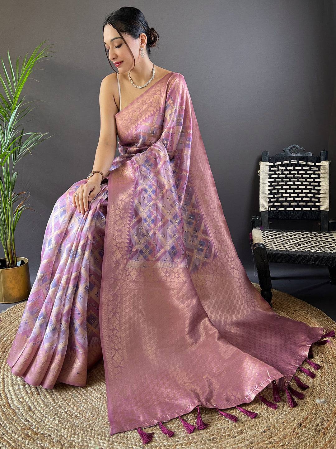 Iris Lavender Colour Block Print Saree by My Store