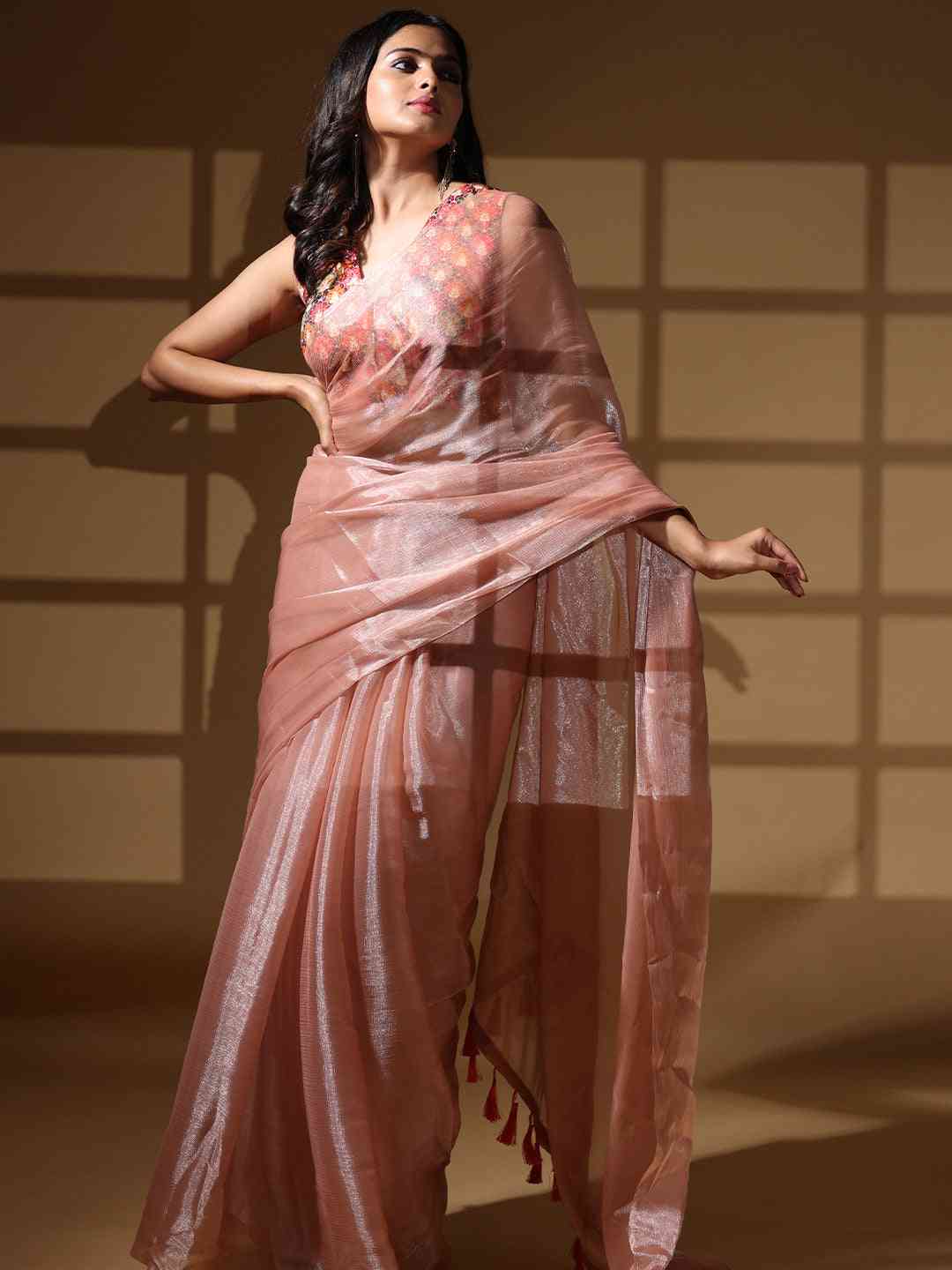 Peach Colour Chiffon Dual Tone Party Wear Design Saree by My Store