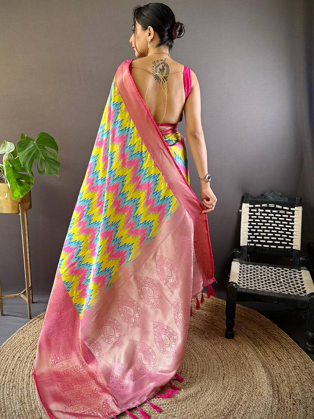 Multi Zig Zag Charm Zari Saree by My Store