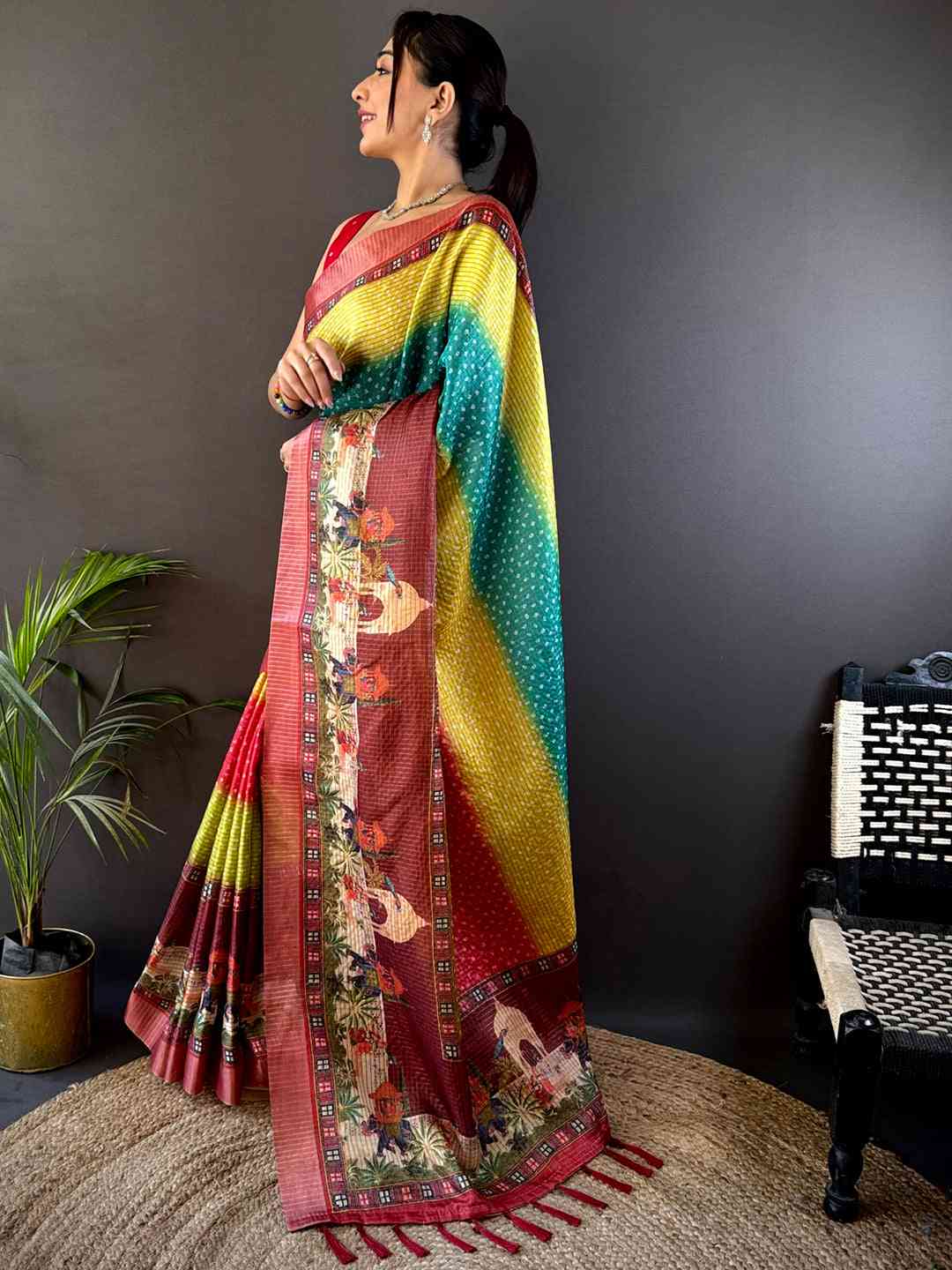 Elegant Silk Blend Bandhani Print Saree by My Store