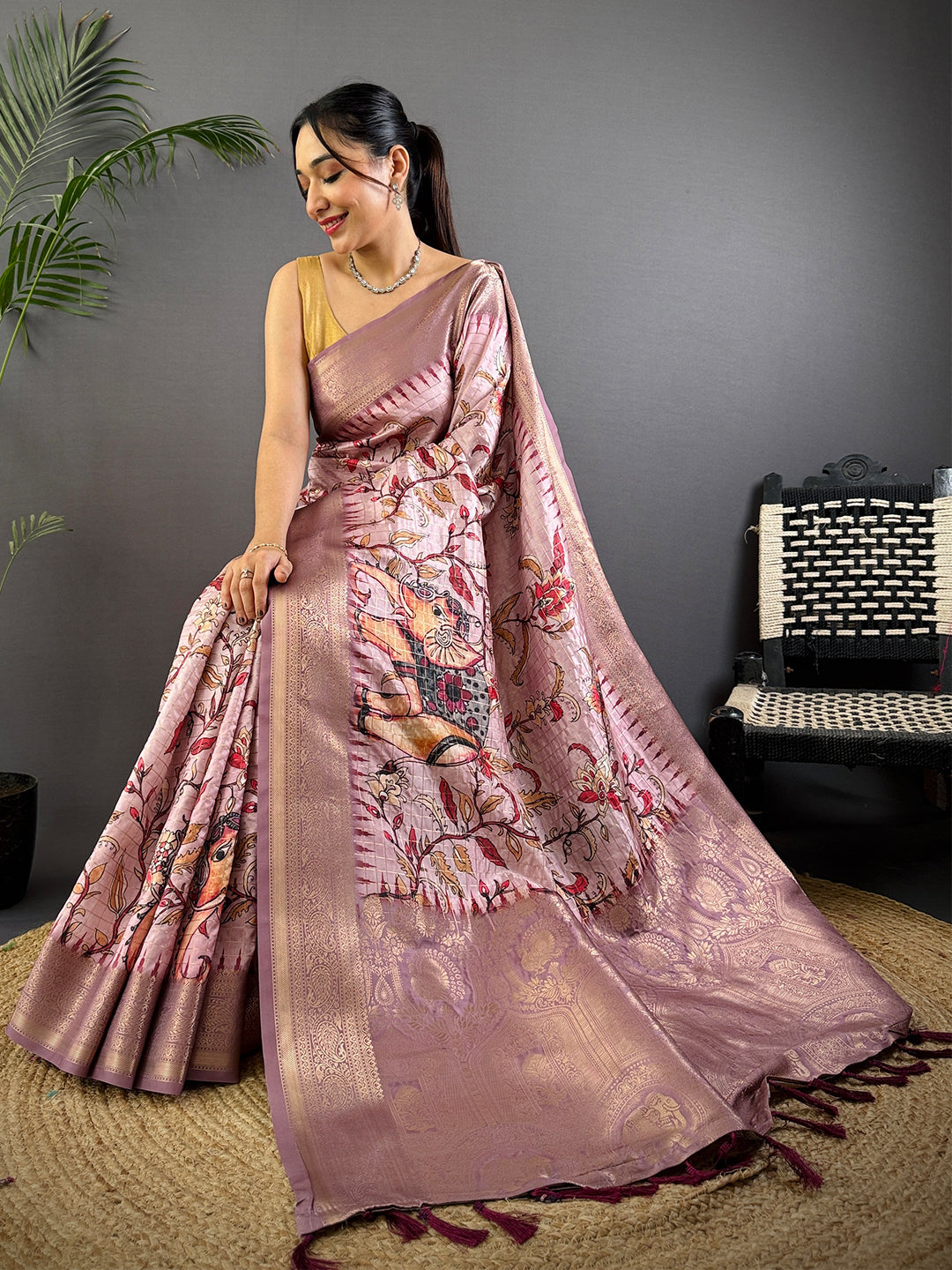Rose Gold Freehand Design Gadwal Saree by My Store