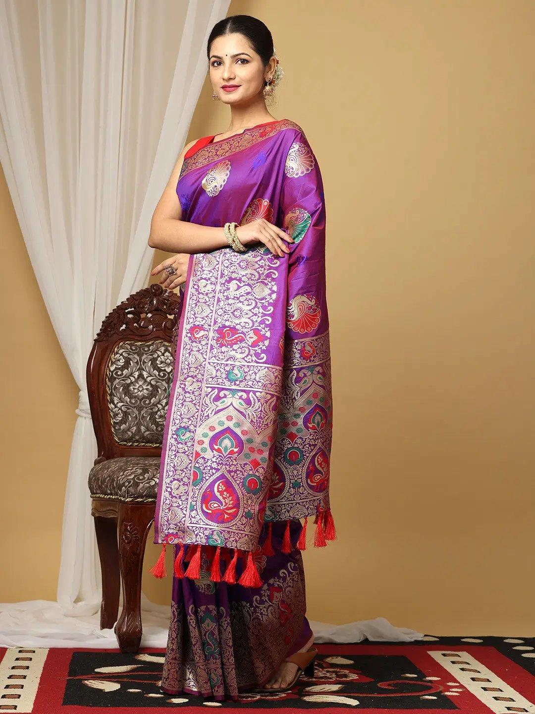 Designer Soft Kanjivaram Silk Flower Design Party Wear Saree by My Store