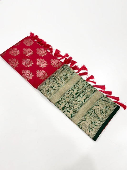 Magenta Pink Woven Design Banarasi Saree by My Store