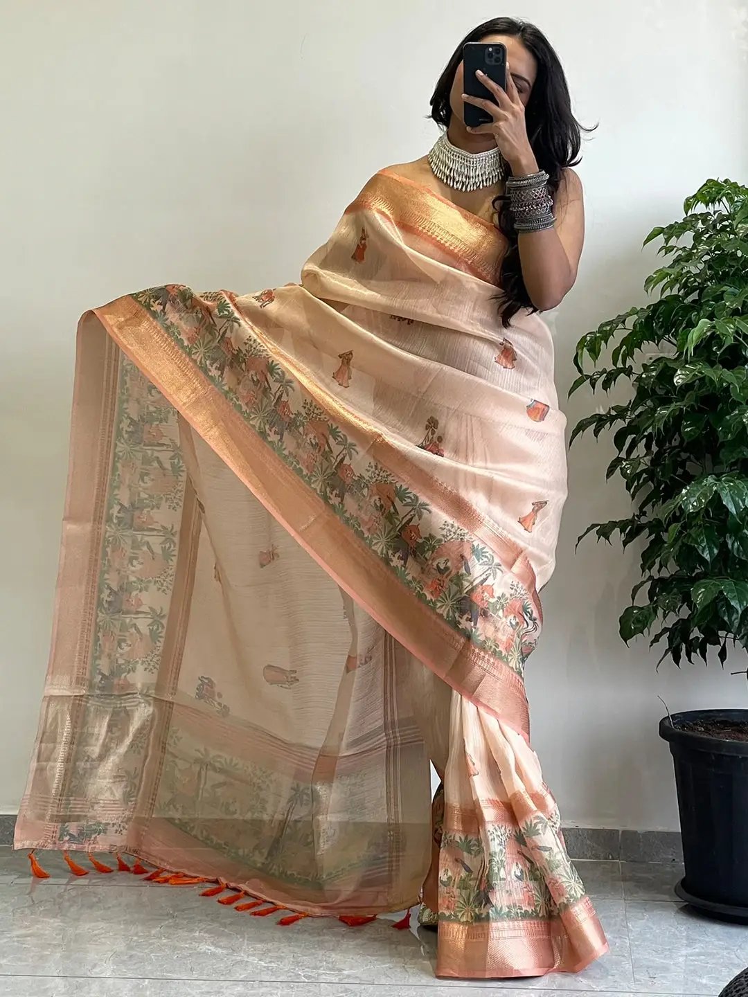Exclusive Soft Gold Zari Tissue Digital Print Saree by My Store