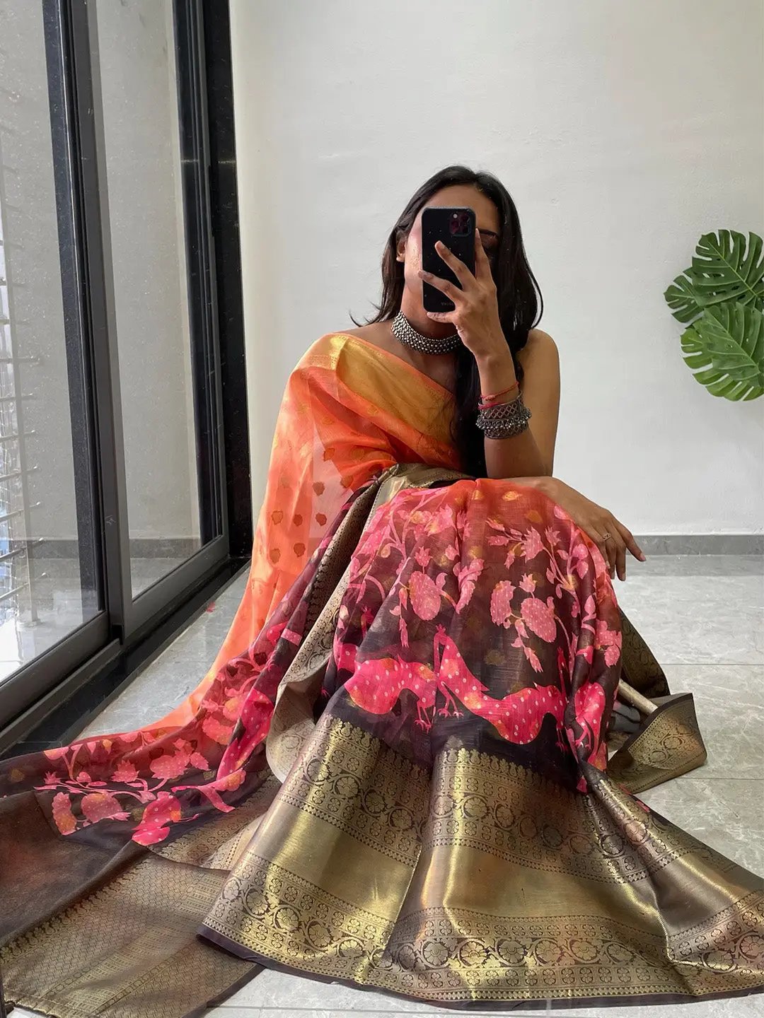 Hybrid Kalamkari Printed Kota Doriya Saree by My Store