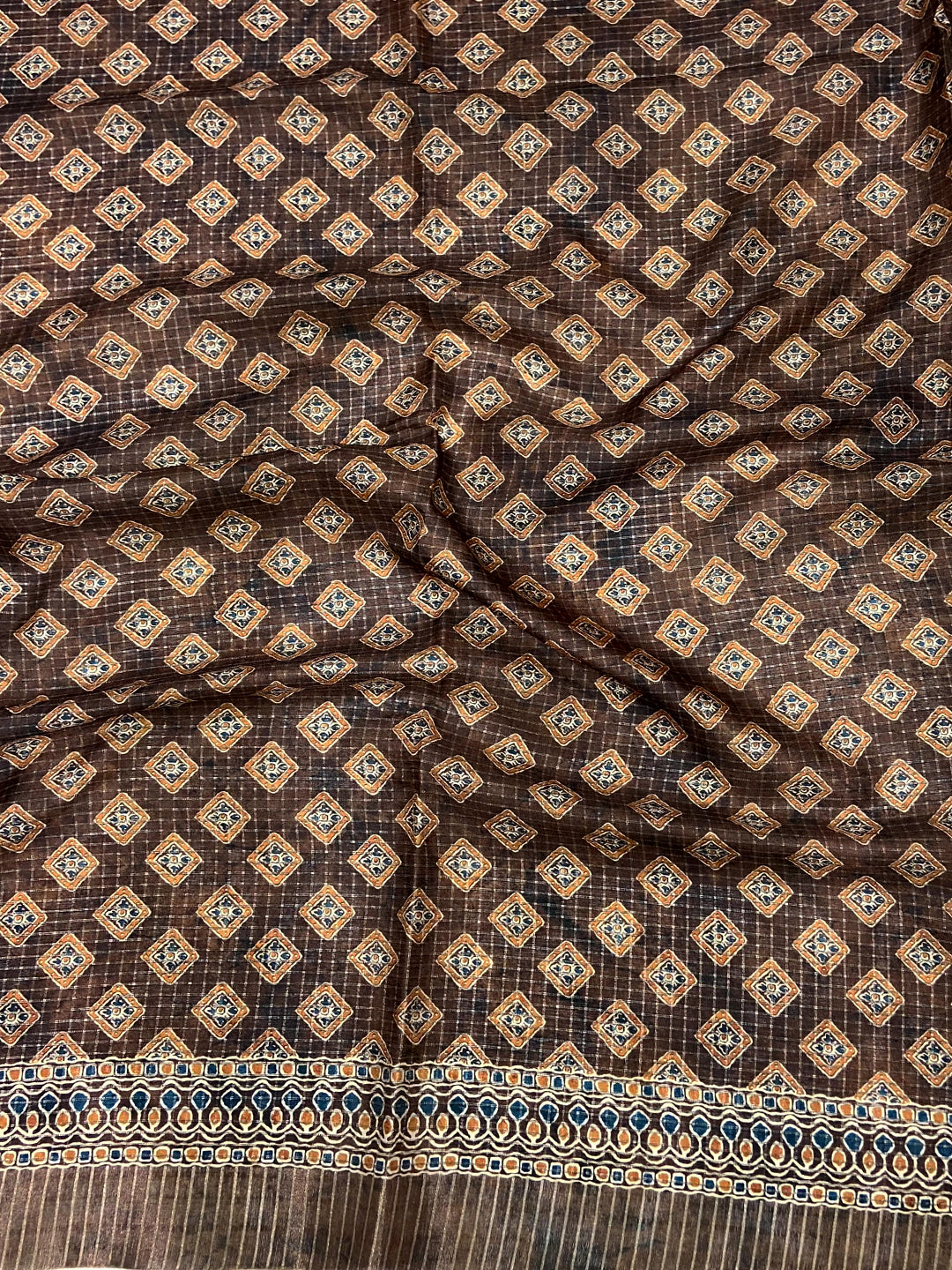 Brown Soft Silk Floral Digital Saree by My Store