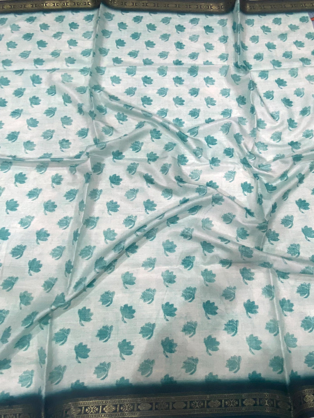 Blue Soft Silk Freehand Kalamkari Print Saree