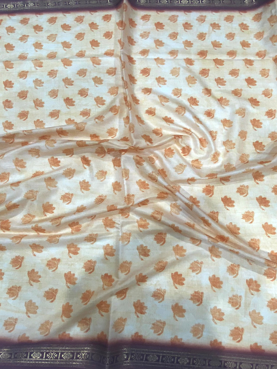 Peach Soft Silk Freehand Kalamkari Print Saree by My Store