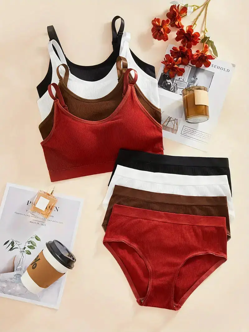 Women's Lightly Padded Wire Free Bra Panty Lingerie Set for Girl's Combo (Pack of 4) - My Store