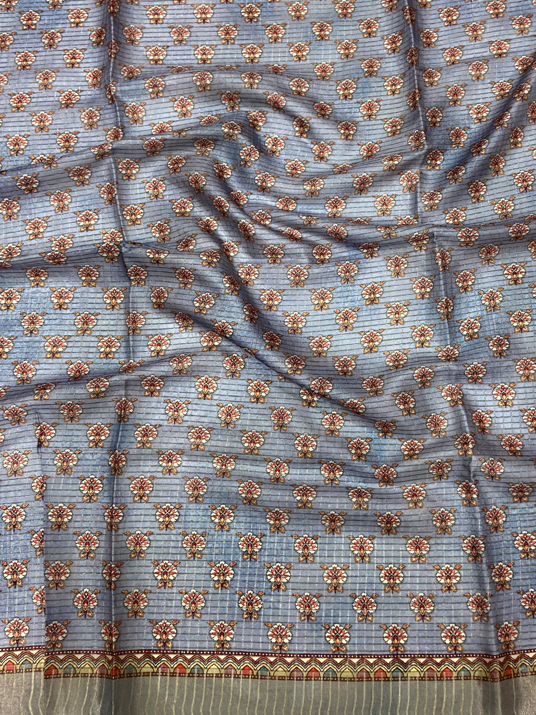 Graceful Off White Soft Silk Chex Saree by My Store
