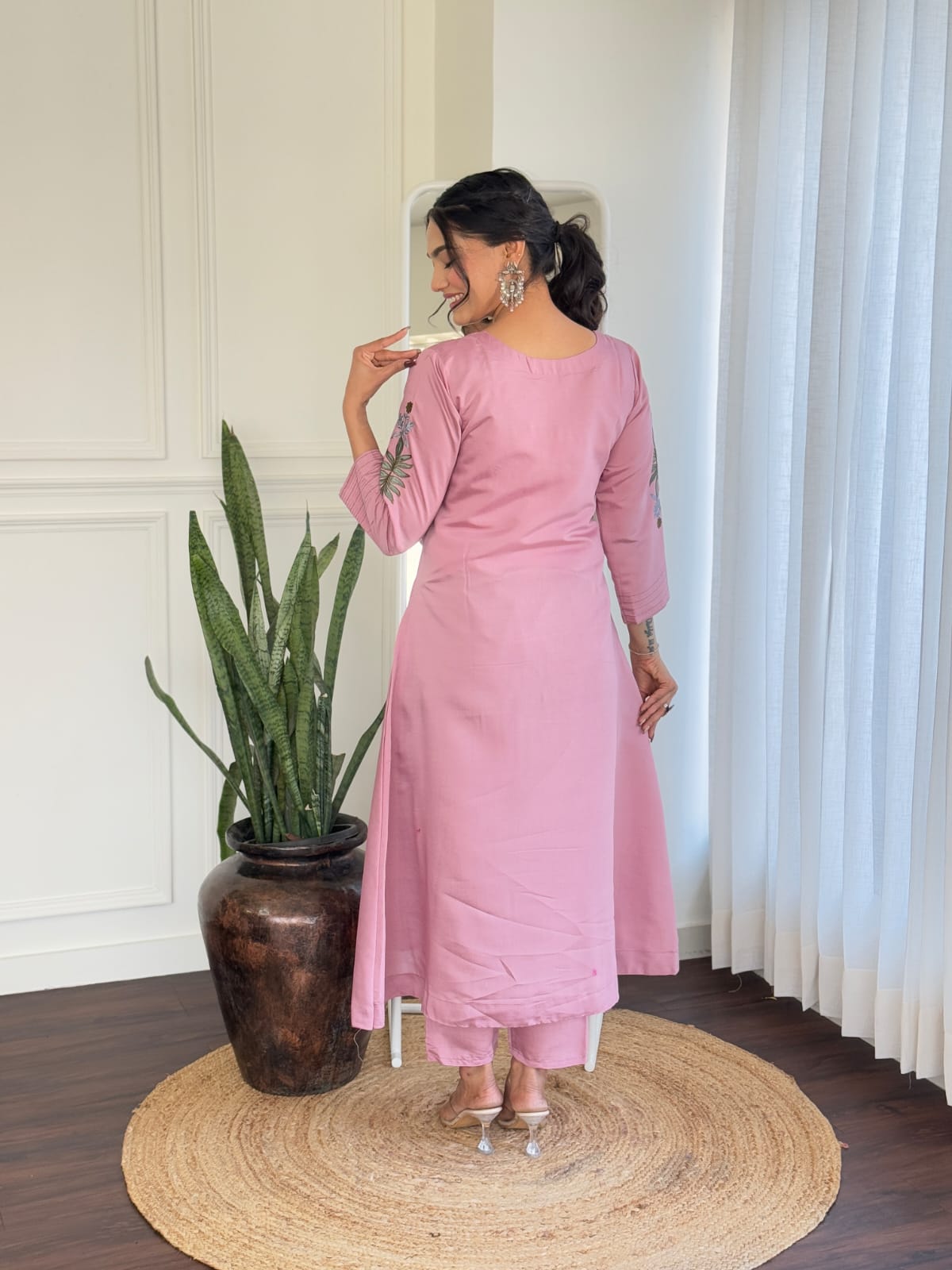 Charming Pink Embroidered Kurta Set with Sheer Dupatta