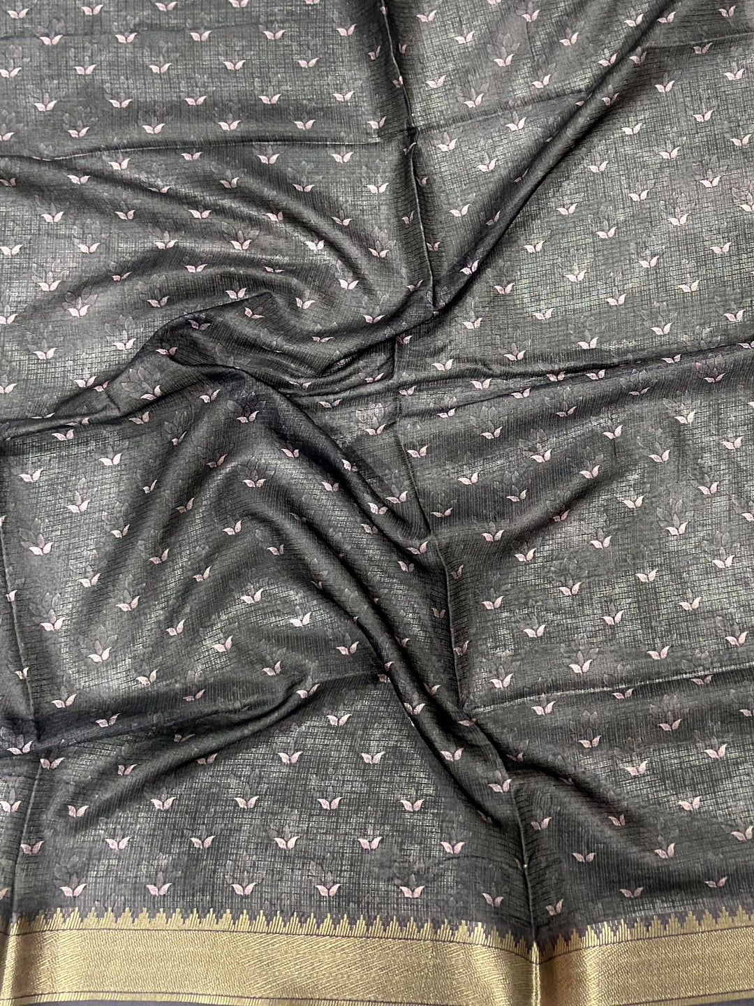 Dark Grey Kota Doriya Zari Weave Digital Print Saree by My Store