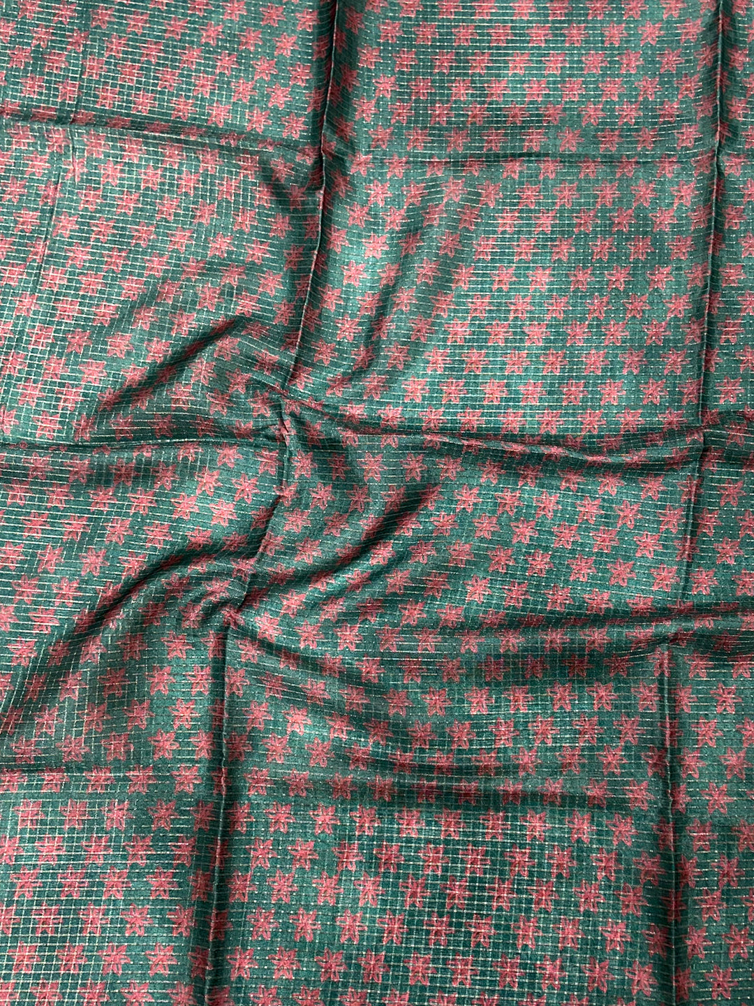 Powder Blue Tussar Chex Japanese Print Saree by My Store