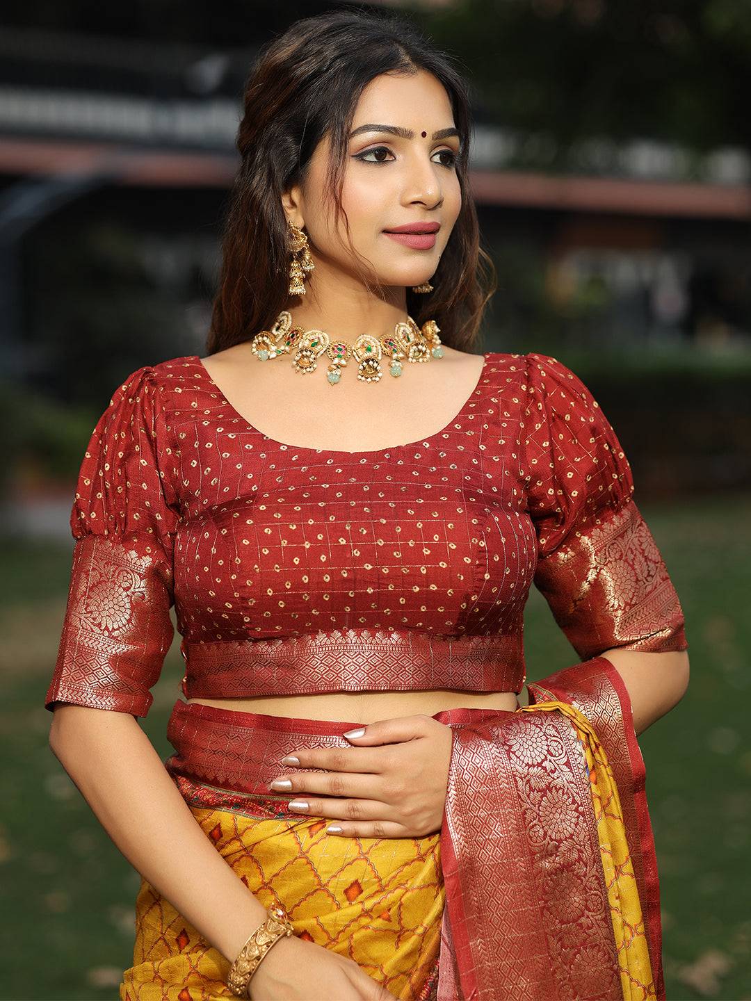 Mustard Colour Pure Viscose Dola Silk Saree With Mughal Motifs - Luxe by My Store