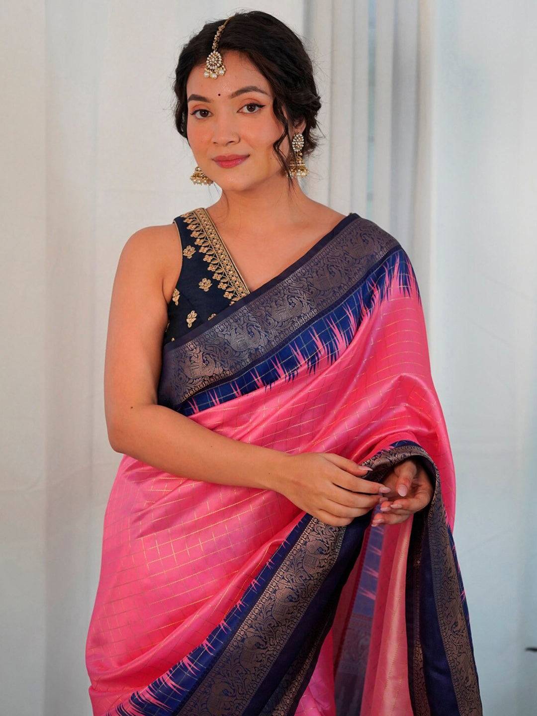 Pink Colour Banarasi Soft Silk Gadwal Pattu Zari Weaving Party Wear Saree by My Store