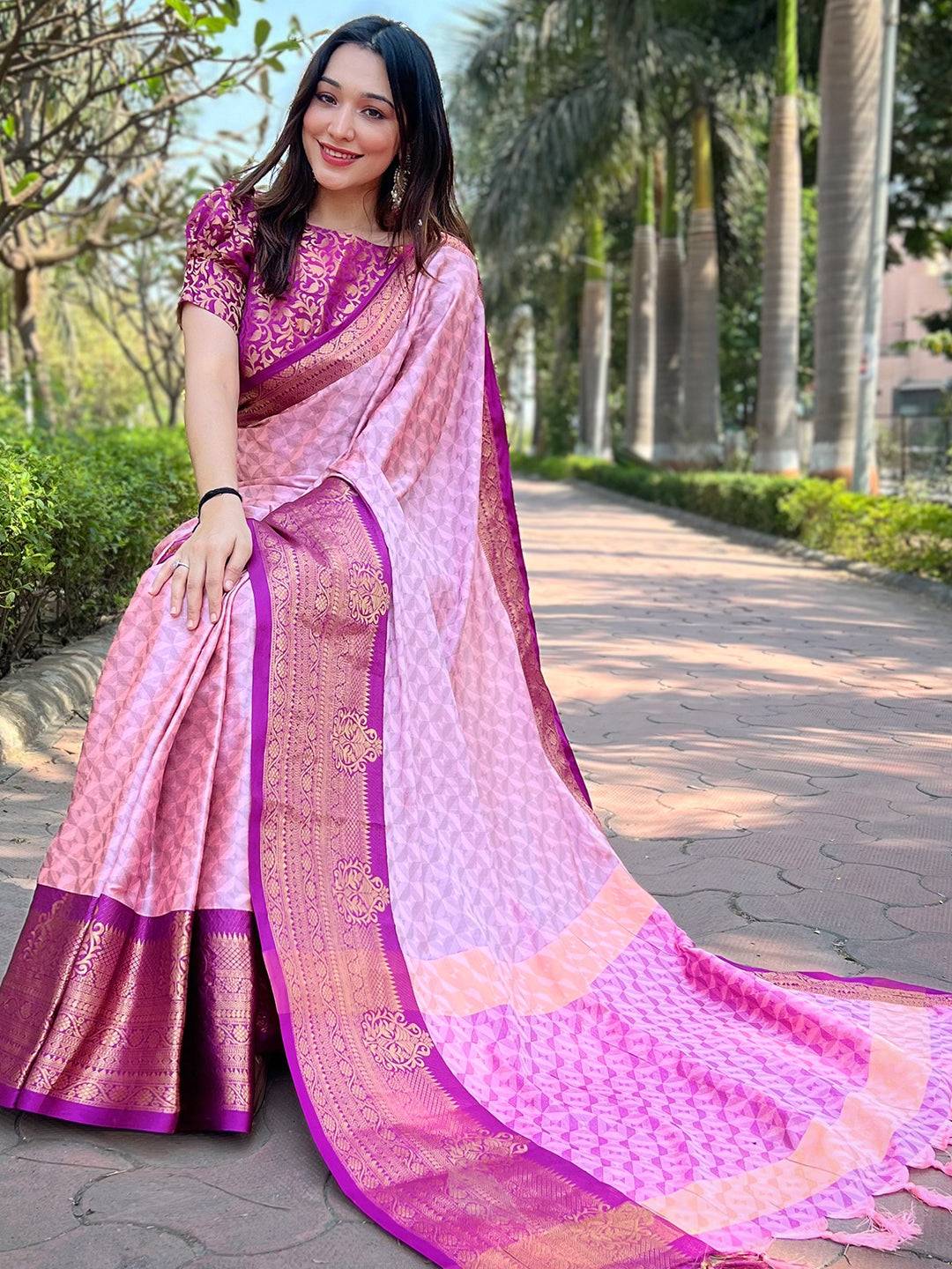 Beautiful Kanjivaram Silk Saree With Broced Zari Blouse