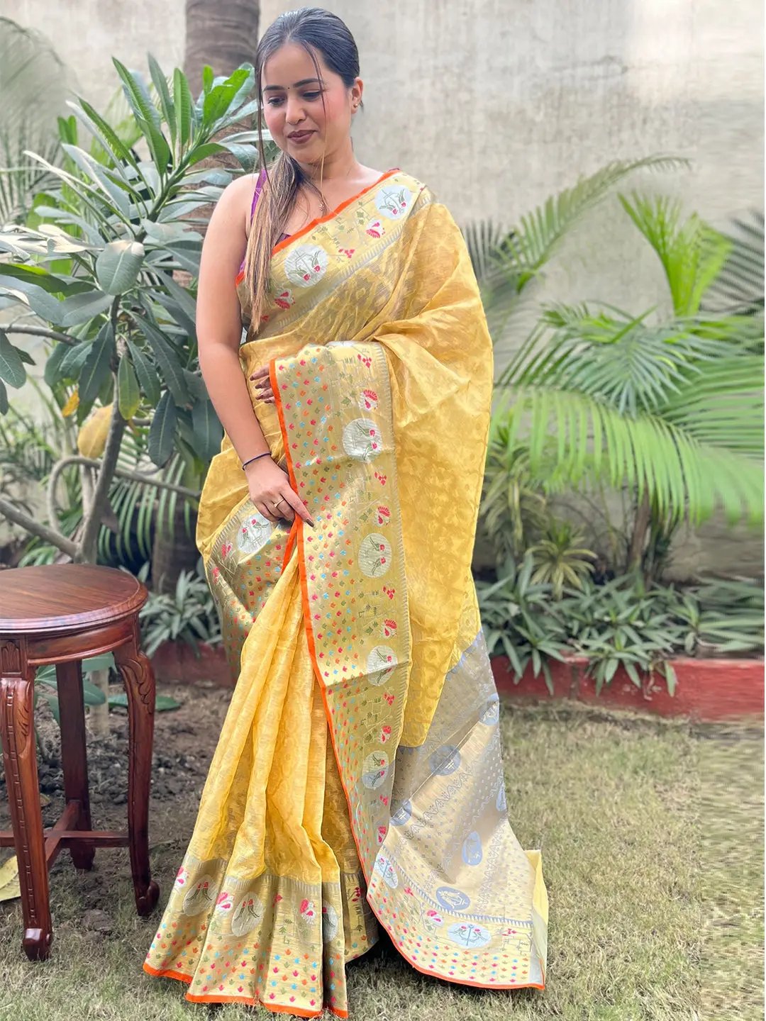 Stunning Kota Doria Soft Silk Minakari Patola Weaving Saree