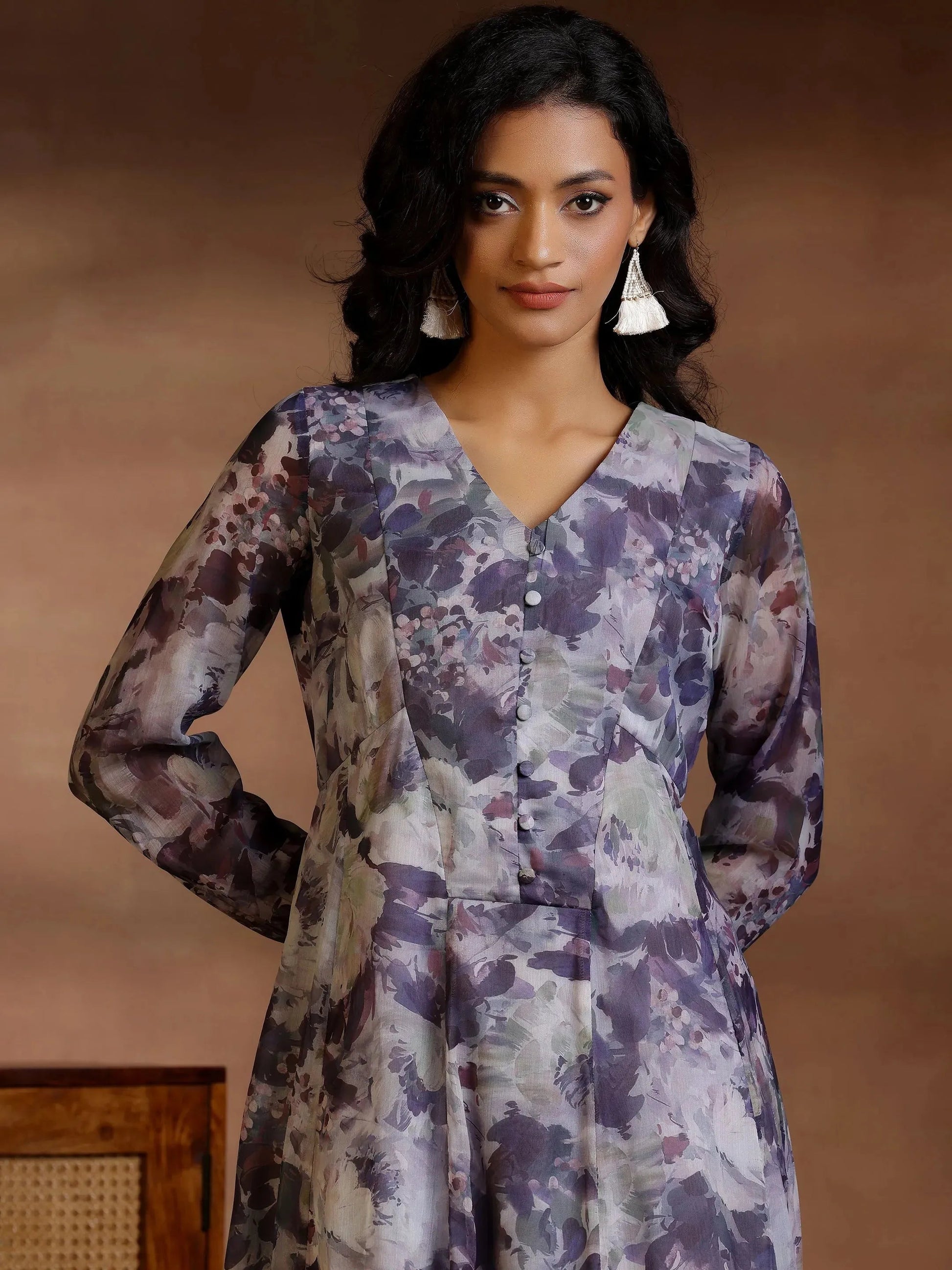 Grey Printed Polyester A-Line Dress by My Store