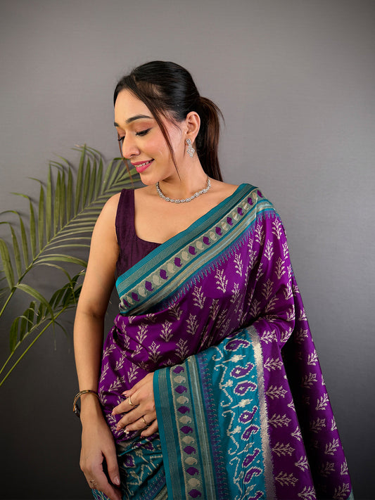 Majestic Wine Soft Silk Ikkat Saree by My Store