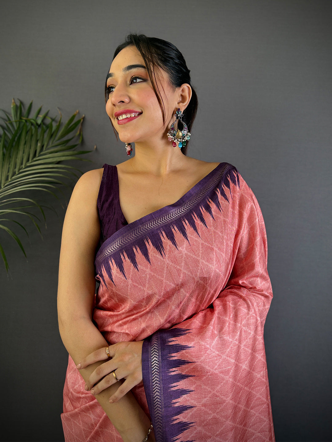 Gajari Tussar Silk Kalamkari Printed Saree by My Store