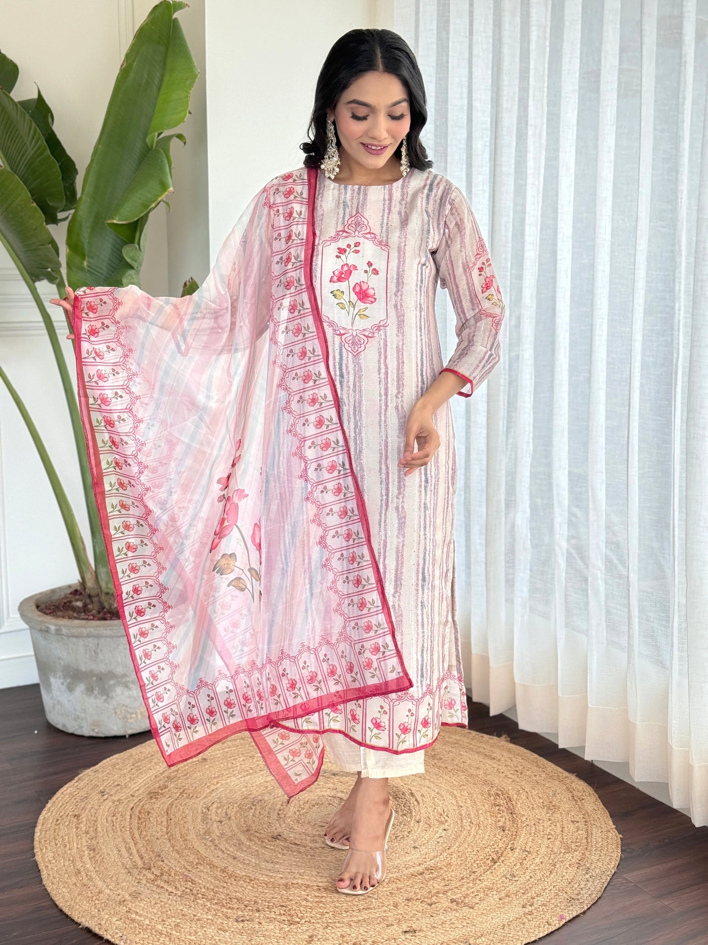 Festival Wear Muslin White Kurta Set