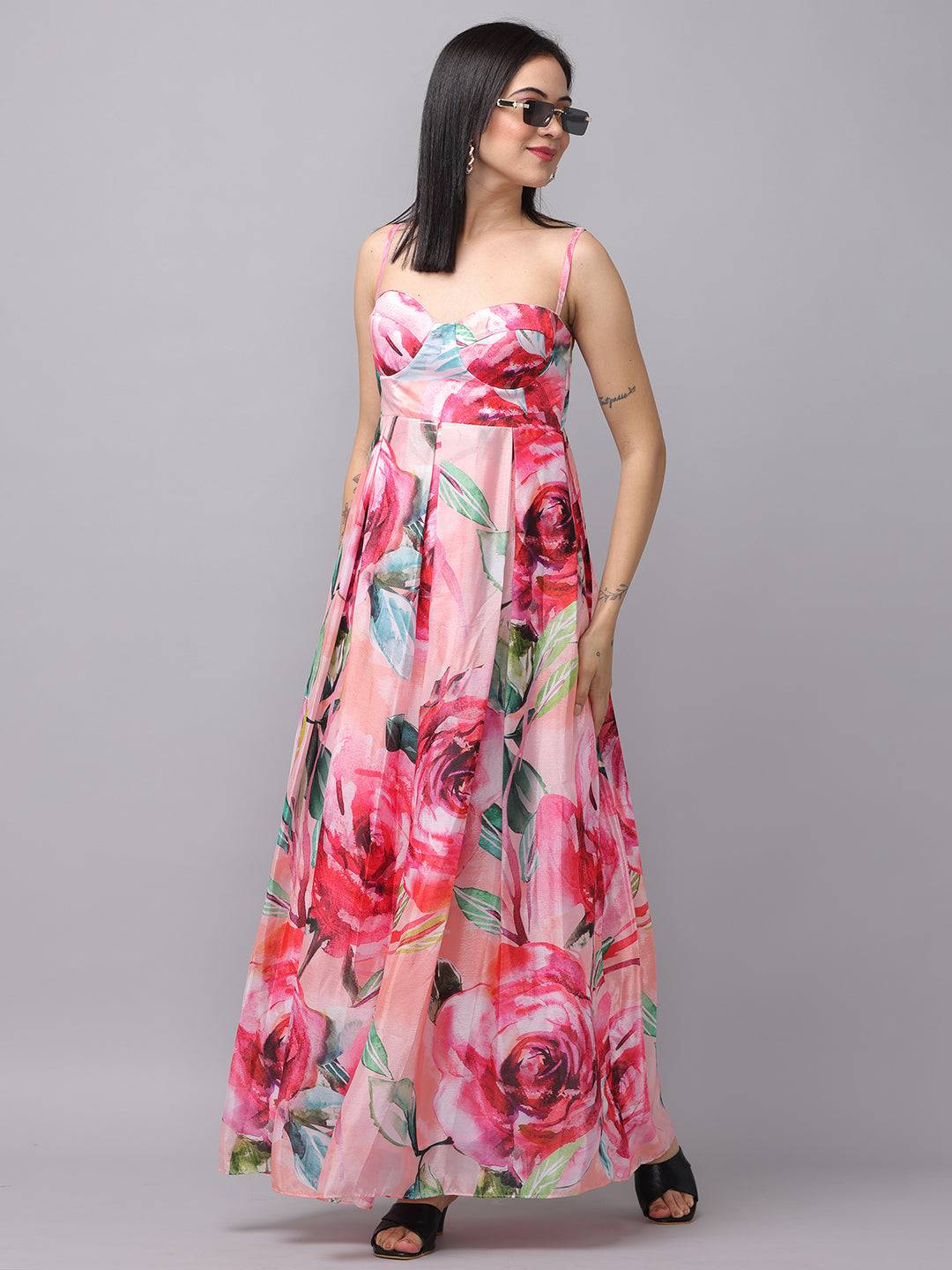 Rose Mist Chiffon Printed Dress by My Store