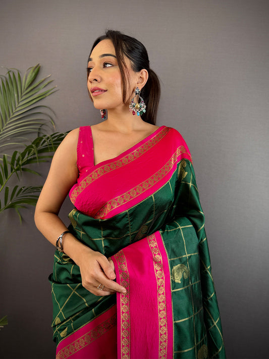 Intricate Paisley Silk Saree With Radiant Pink Pallu by My Store
