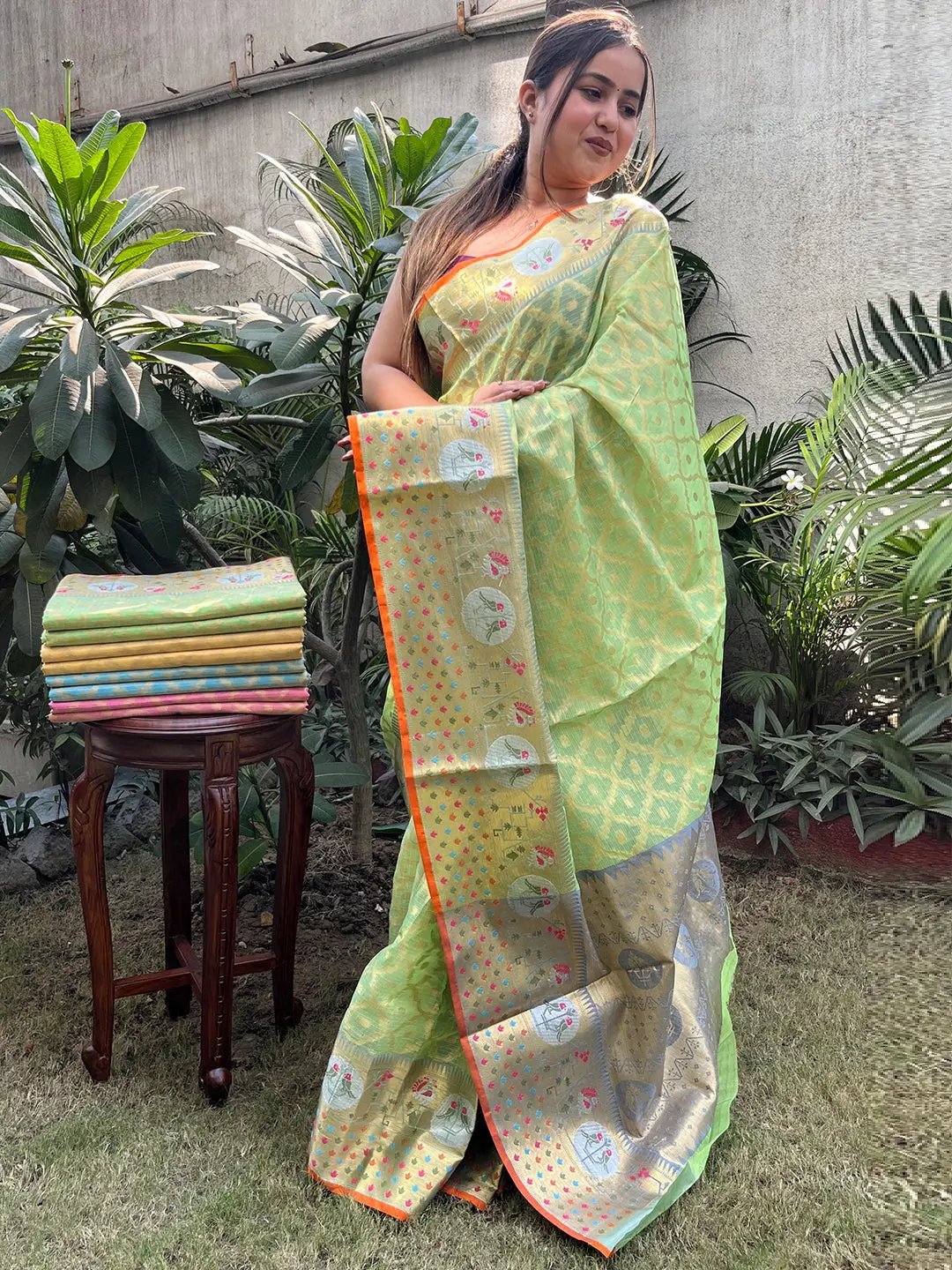 Stunning Kota Doria Soft Silk Minakari Patola Weaving Saree by My Store