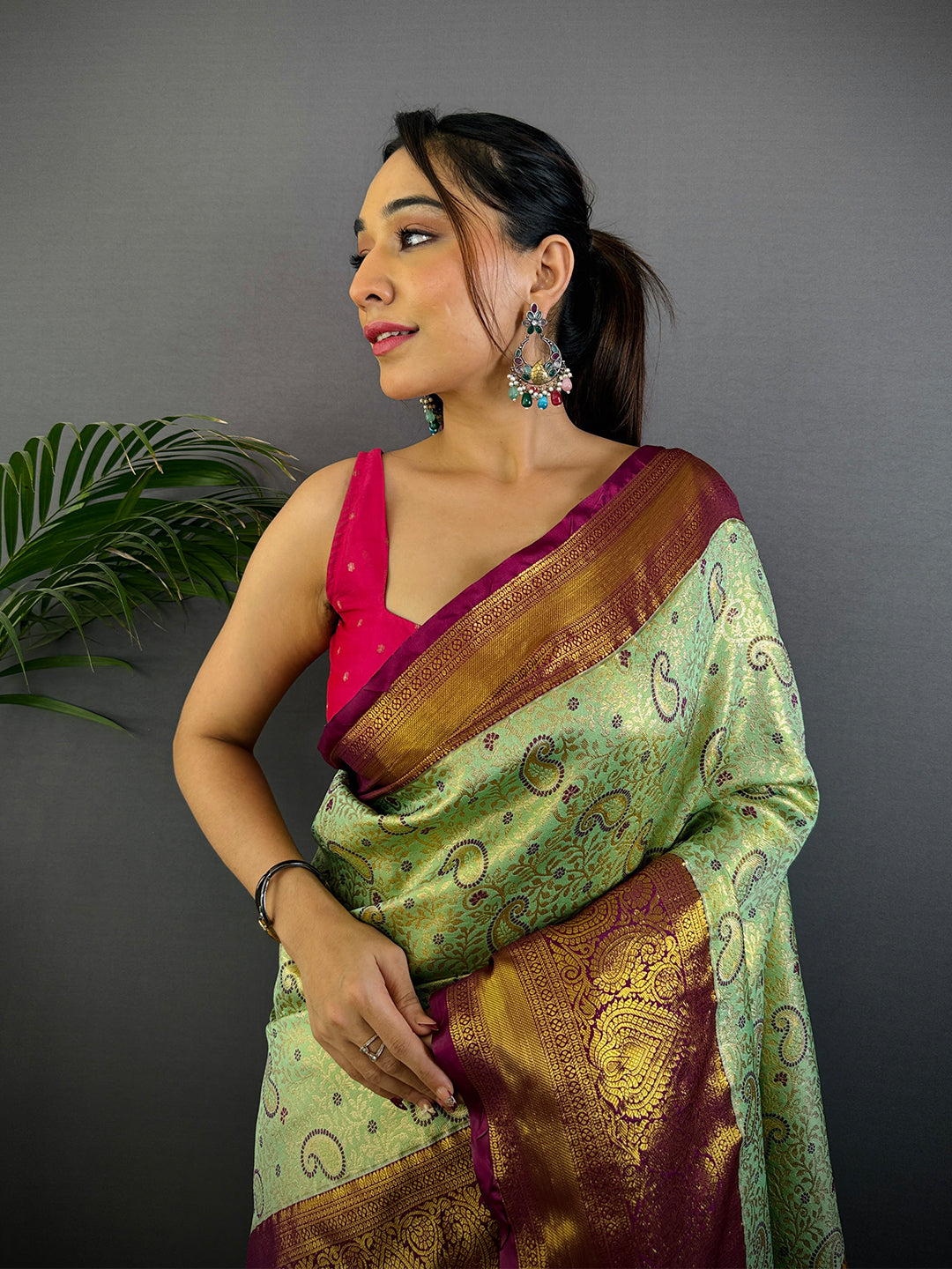 Light Green Dharmavaram Silk Saree by My Store
