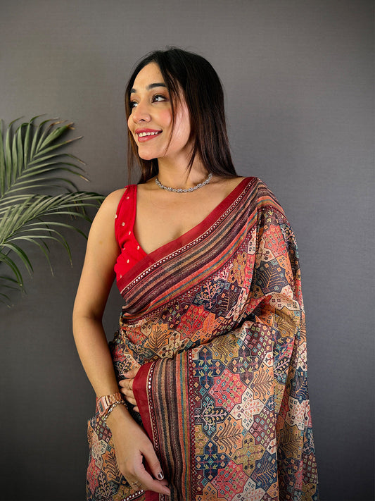 Multi Charm Mirror Work Silk Saree by My Store