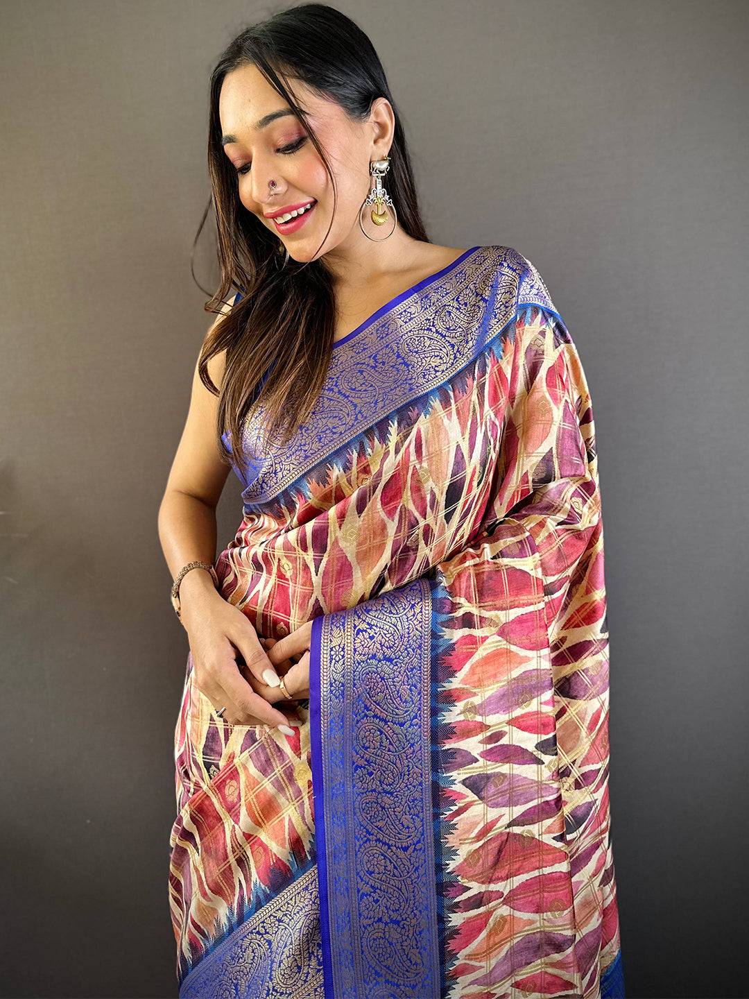 Blue Kovai Rettapet Border Geometric Saree