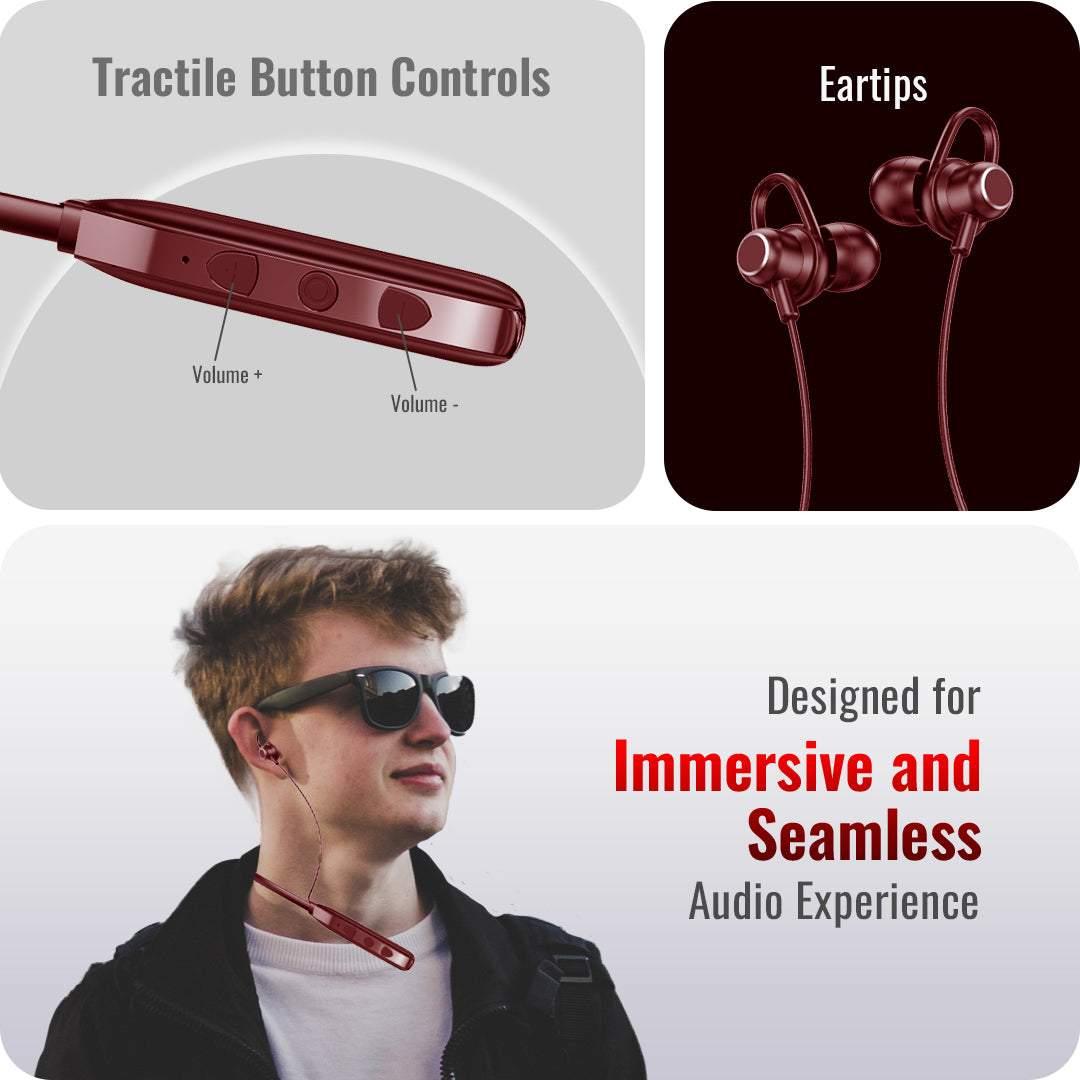 TecSox Verve Bluetooth Neckband | Metallic Touch + High Bass