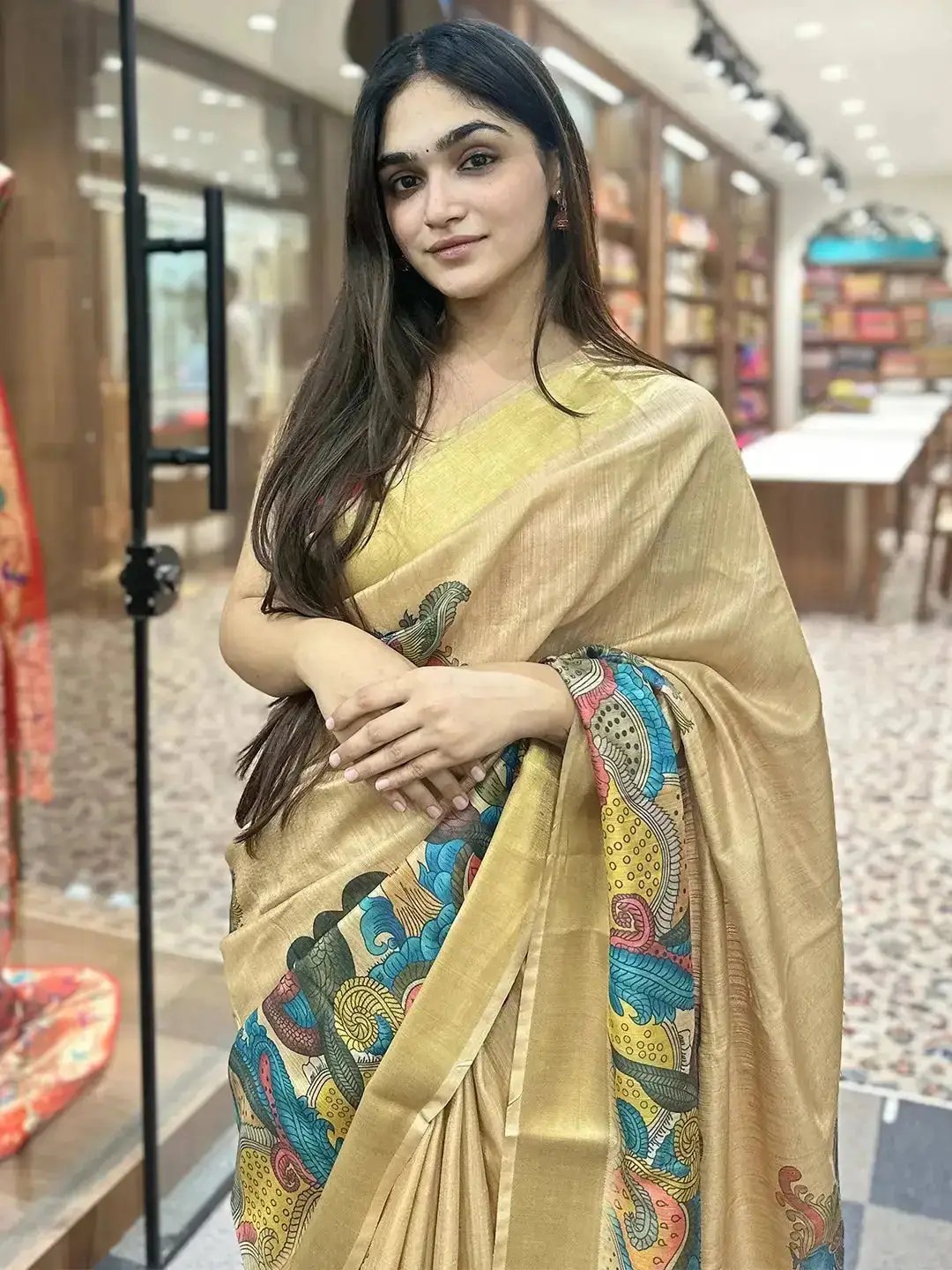 Incredible Pen Kalamkari Linen Tissue Soft Saree by My Store