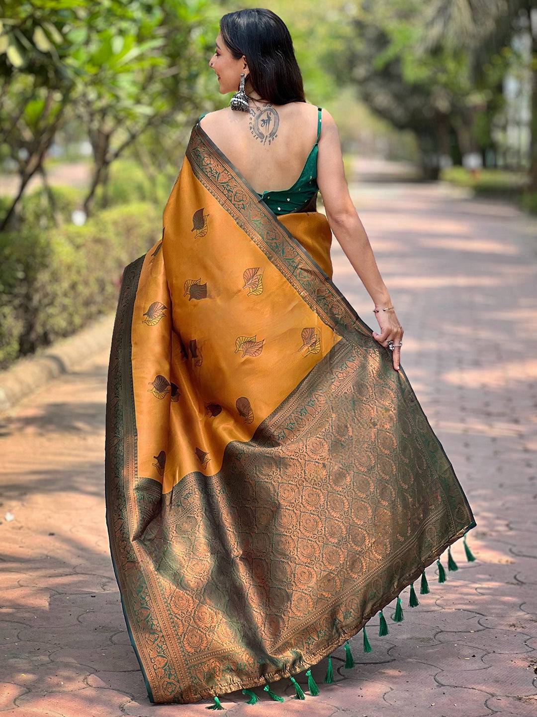 Butterscotch Kanjivaram Tissue Saree With Gold Zari Weaving