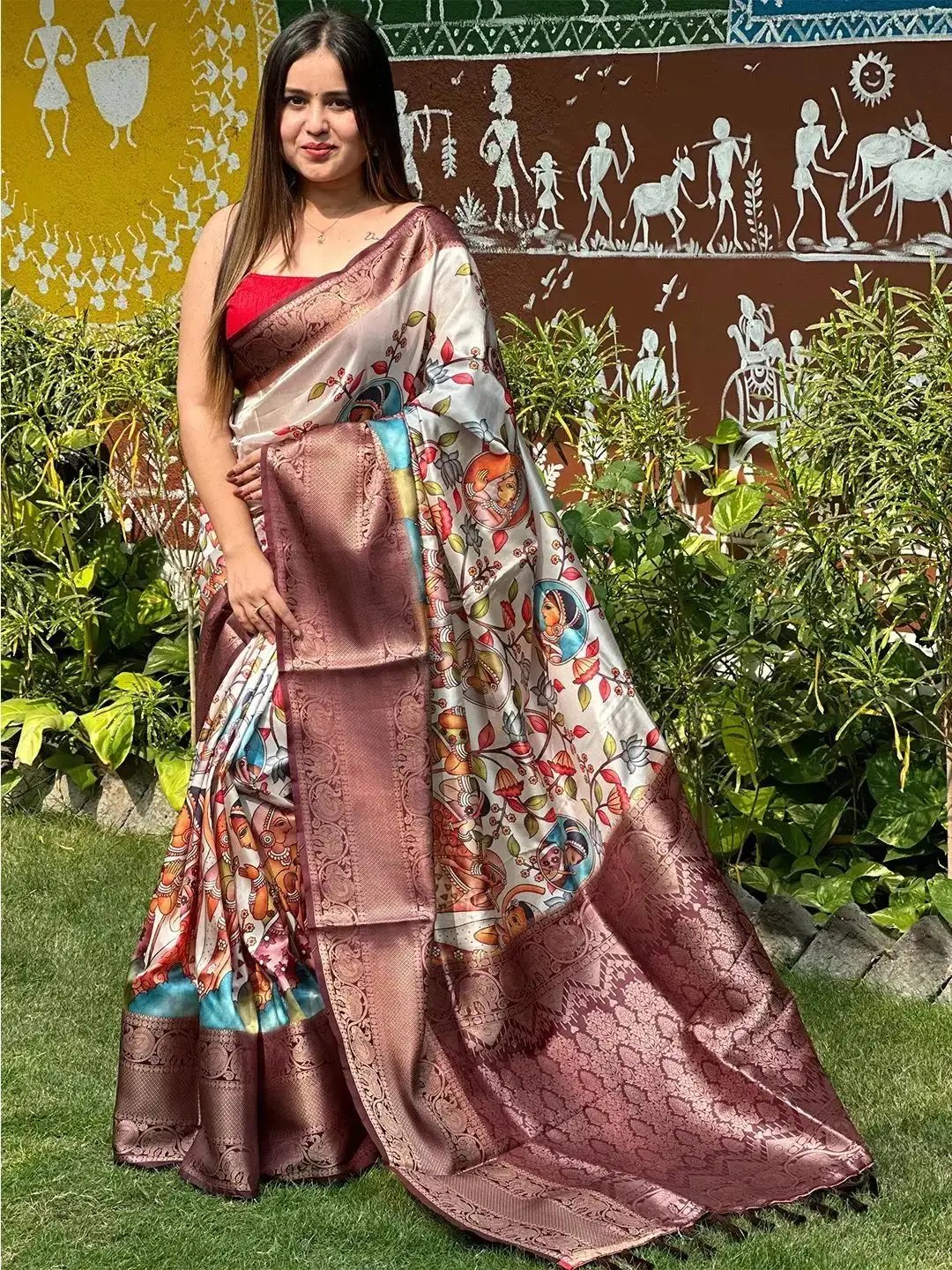 Soft Silk Kalamkari Digital Print Saree by My Store