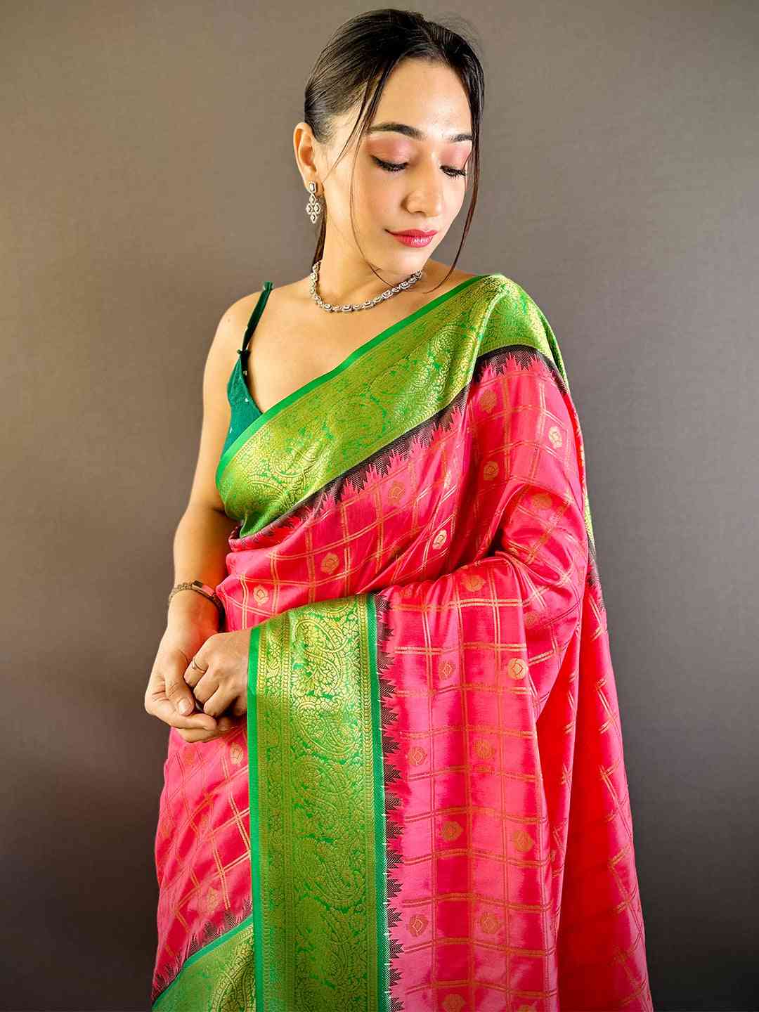Blush Pink Kovai Banarasi Silk Saree by My Store