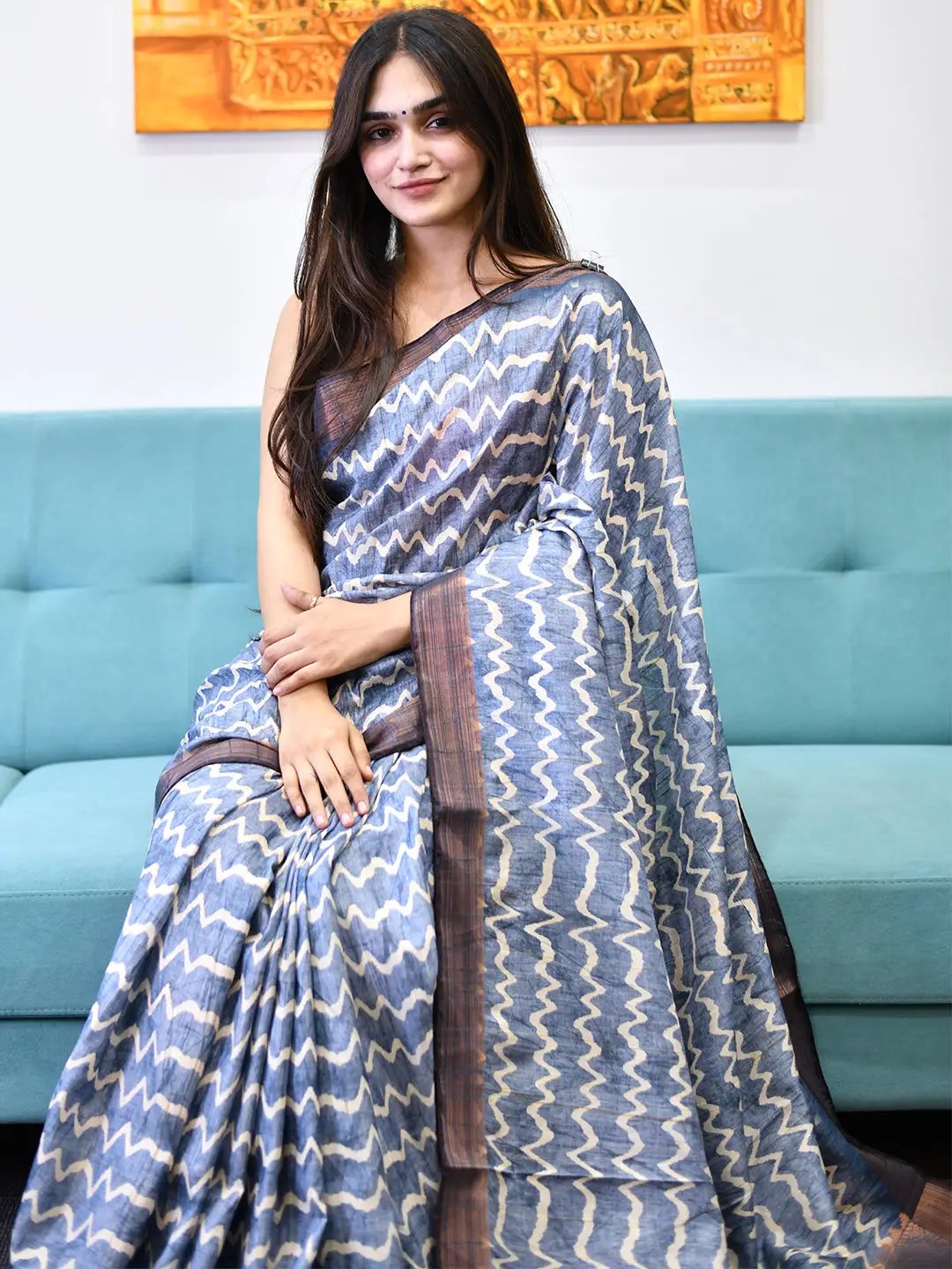 Beautiful Pure Tussar Ghicha Silk Digital Print Saree