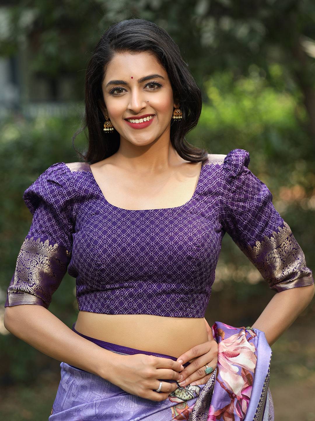 Lavender Colour Pure Viscose Dola Silk Saree with Floral Print - Luxe