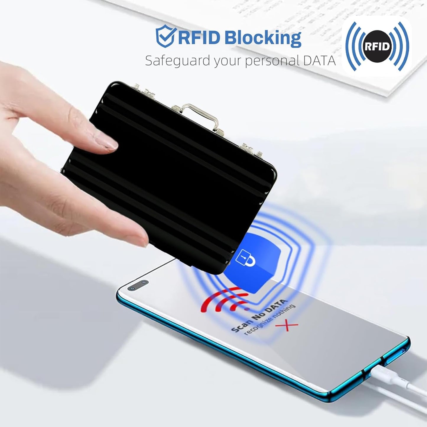 Storite RFID 6-Slot Aluminum Card Holder - Black, Waterproof Wallet for Men & Women