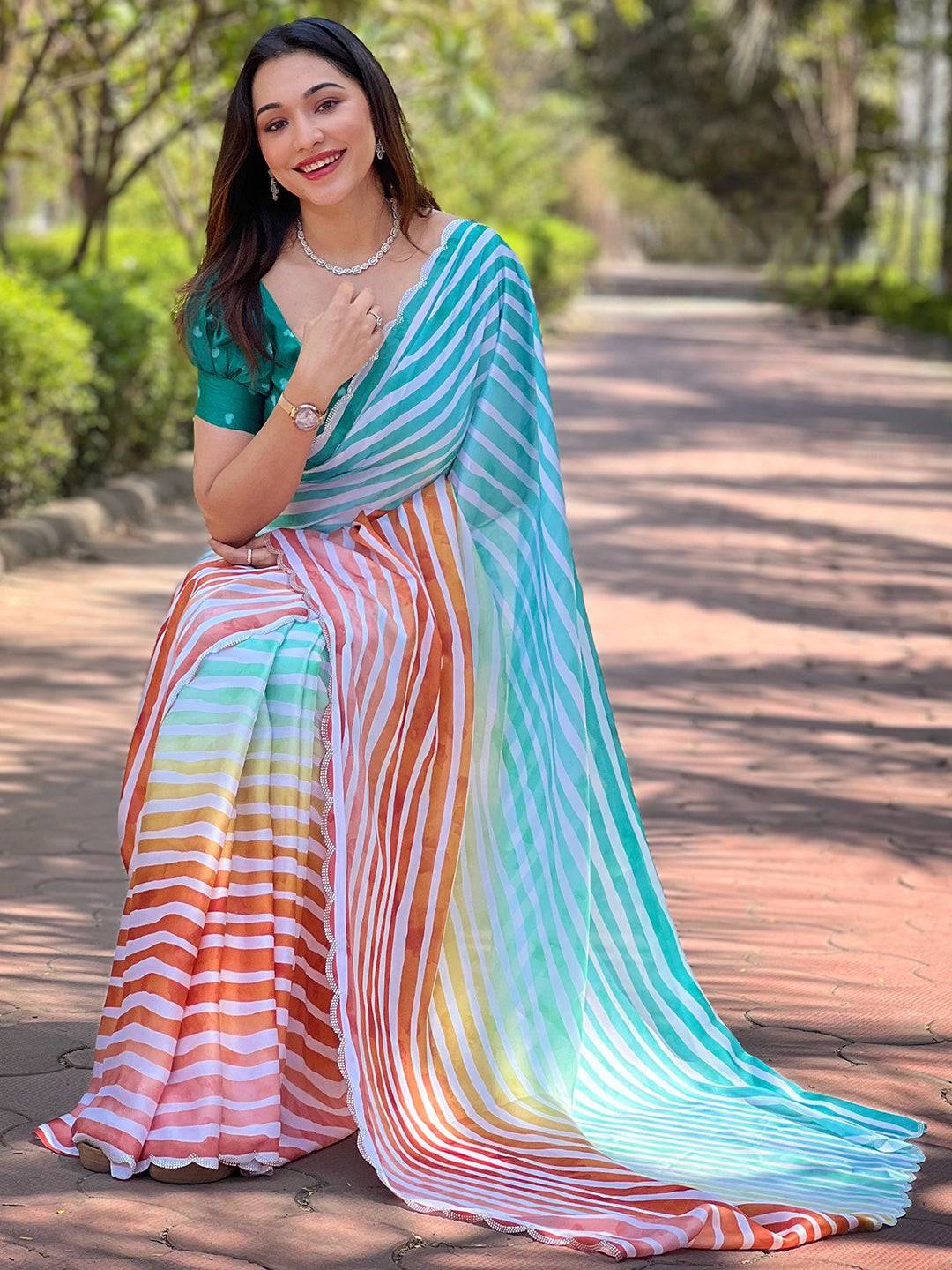 Latest Stripted Leheriya Saree by My Store