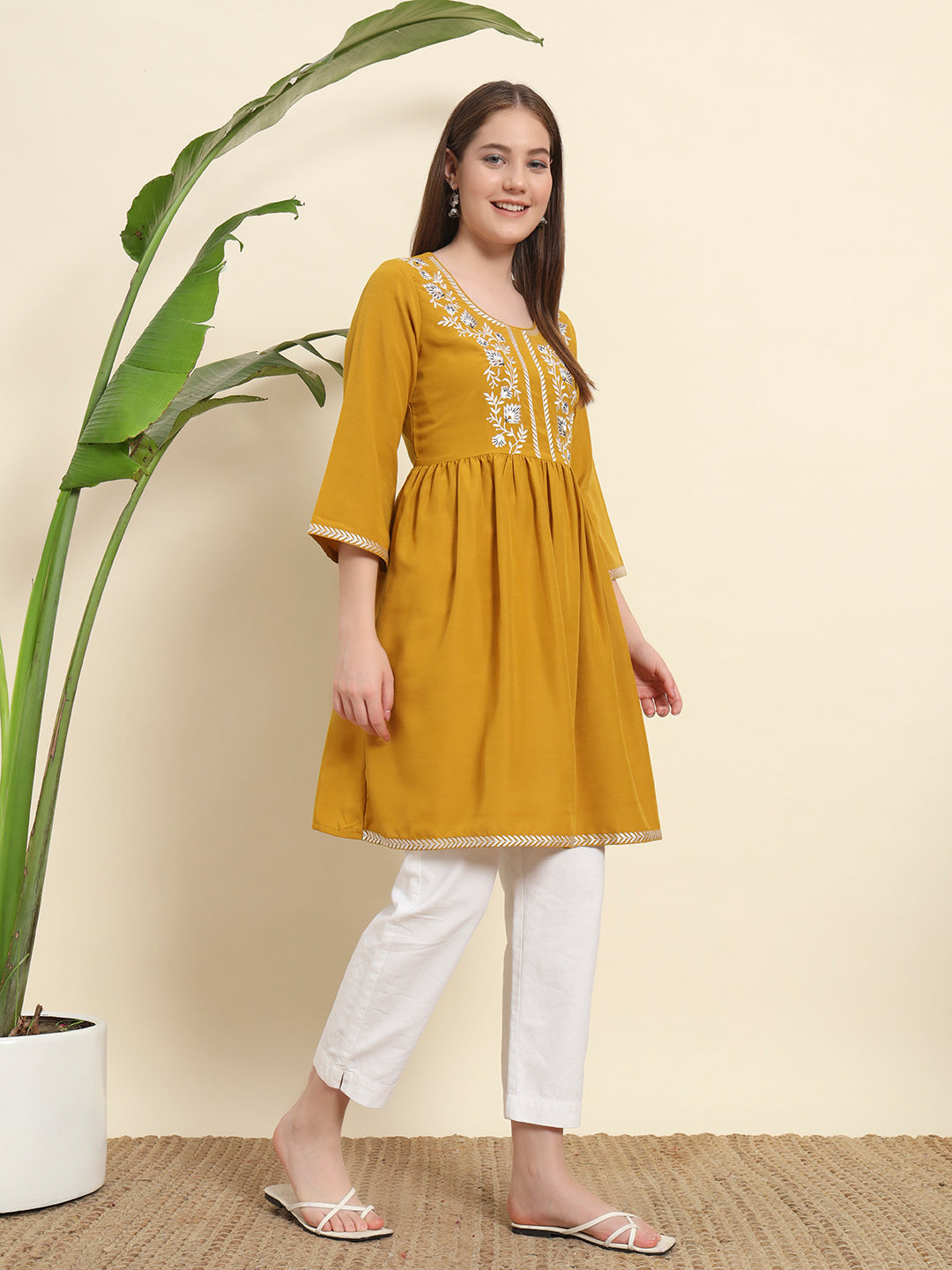 Yellow Short Kurti For Womens
