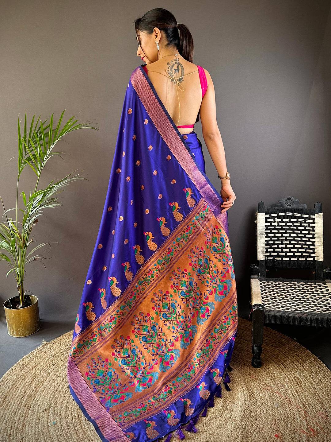 Copper Allure Soft Silk Purple Saree by My Store