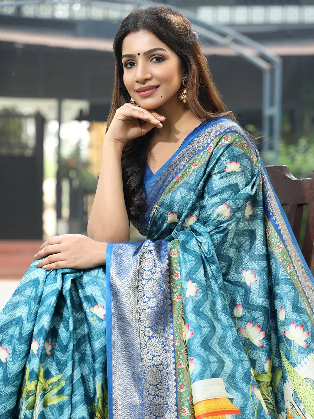 Blue Colour Pure Viscose Dola Silk Saree with Pichwai Kalamkari Print - Luxe