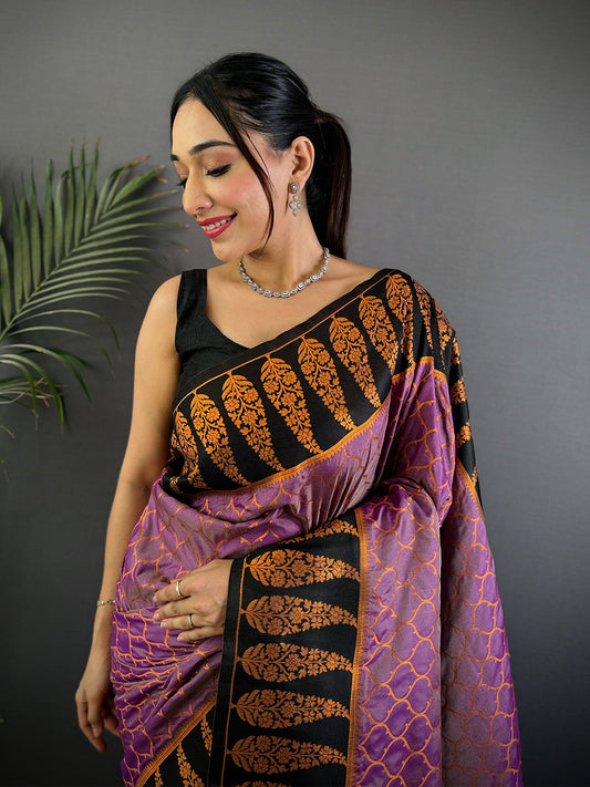 Lavender Soft Banarasi Katan Silk Saree by My Store