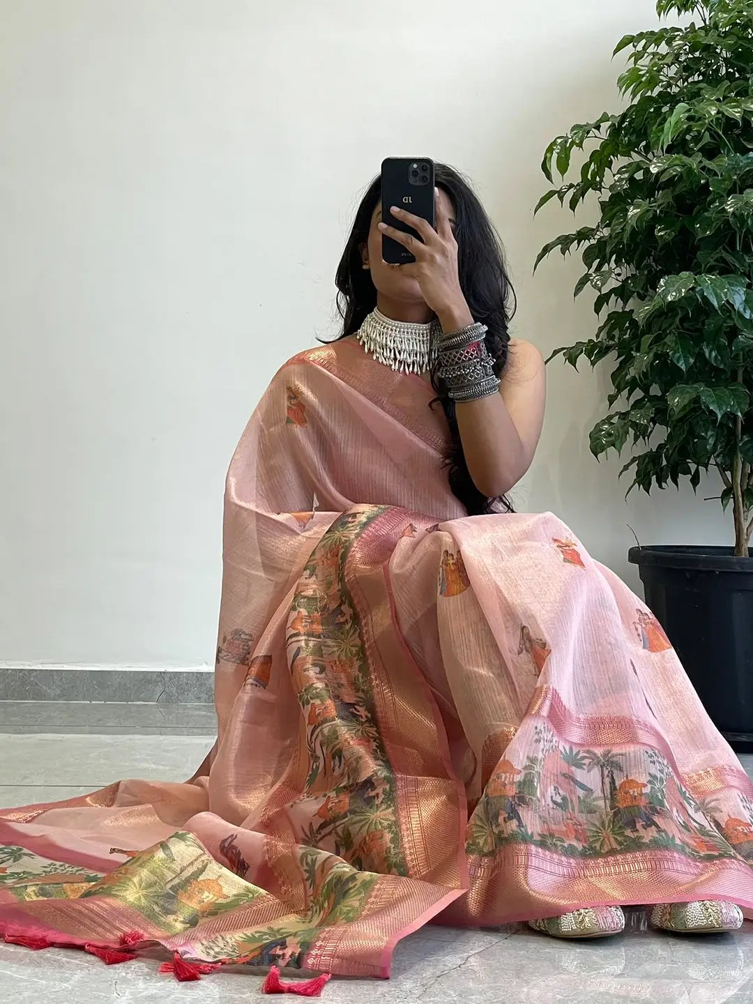 Exclusive Soft Gold Zari Tissue Digital Print Saree by My Store