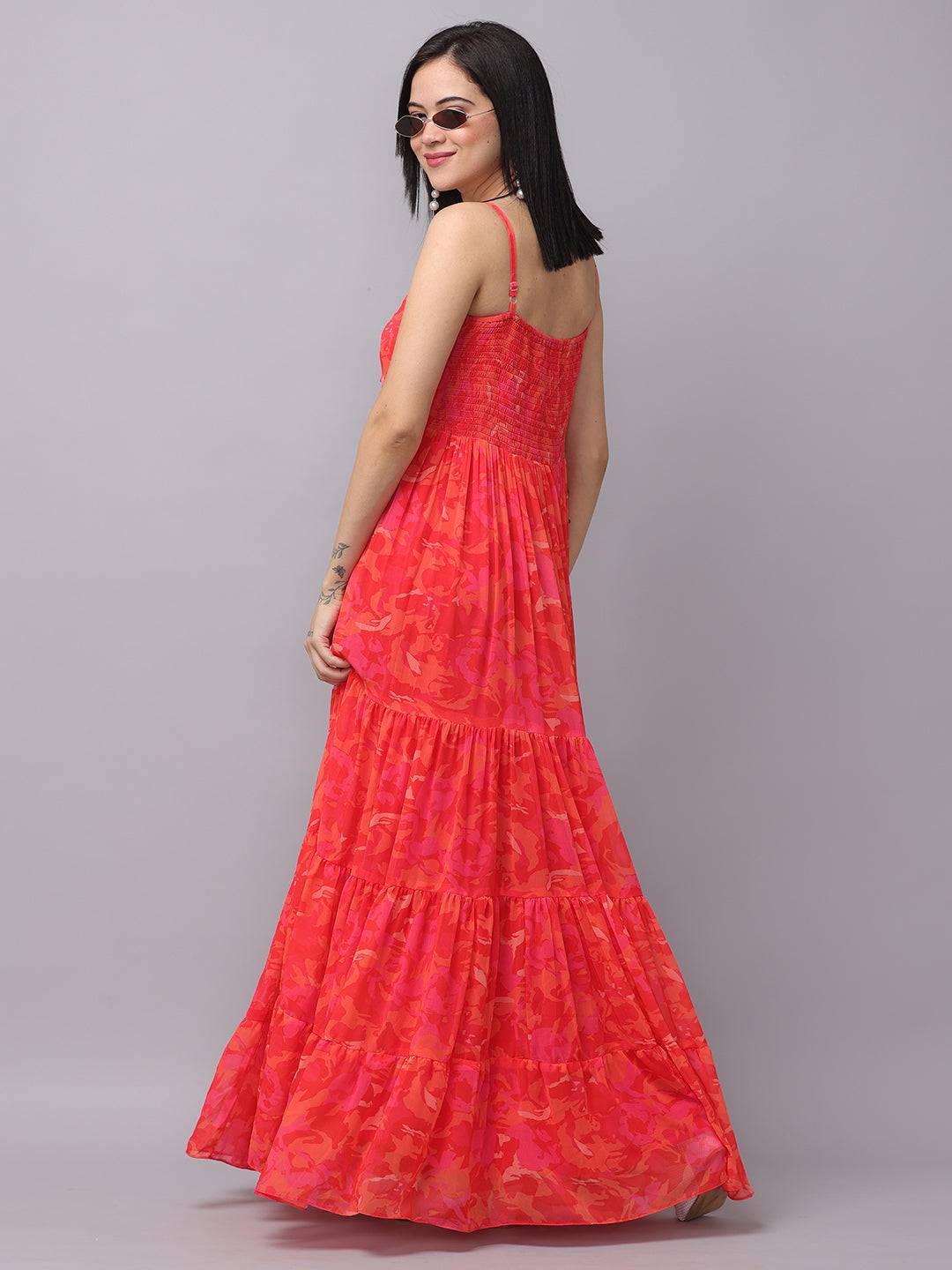 Radiant Red Floral Ruched Maxi by My Store